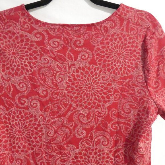 CROFT & BARROW Crewneck | large | Red Floral Short Sleeve Pima Cotton Shirt - Picture 10 of 15